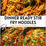 Wok filled with best stir fry noodles, colorful veggies, and sesame garnish for a family dinner.